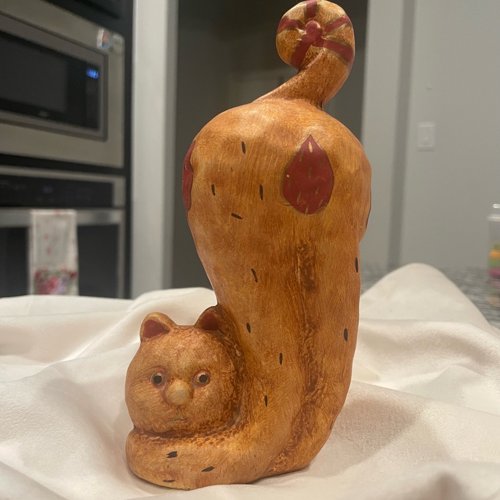 Tall Clay Orange Cat Statue, Whimsical Cat Lover Decor